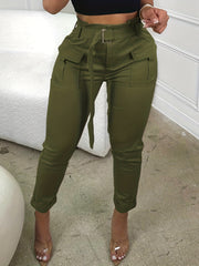 High Waist Cargo Pants Solid Cropped Pants