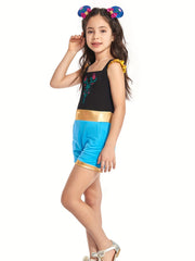 Toddler Girls Ruffle Trim Block Rompers Jumpsuits Princess Cosplay Costume