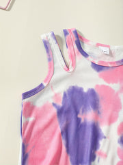 Girls Tie Dye Sleeveless Dress Round Neck Off Shoulder Bag Hip Dress
