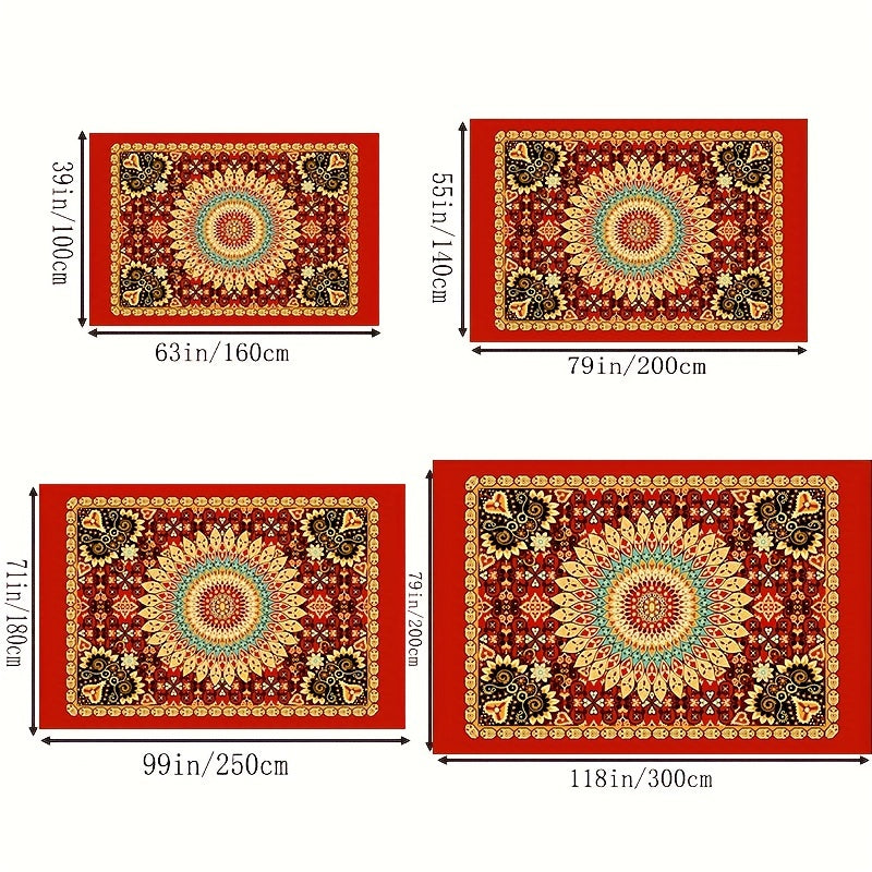 Boho Anti Fatigue Kitchen Rugs Red Vintage Absorbent Non Slip Rugs