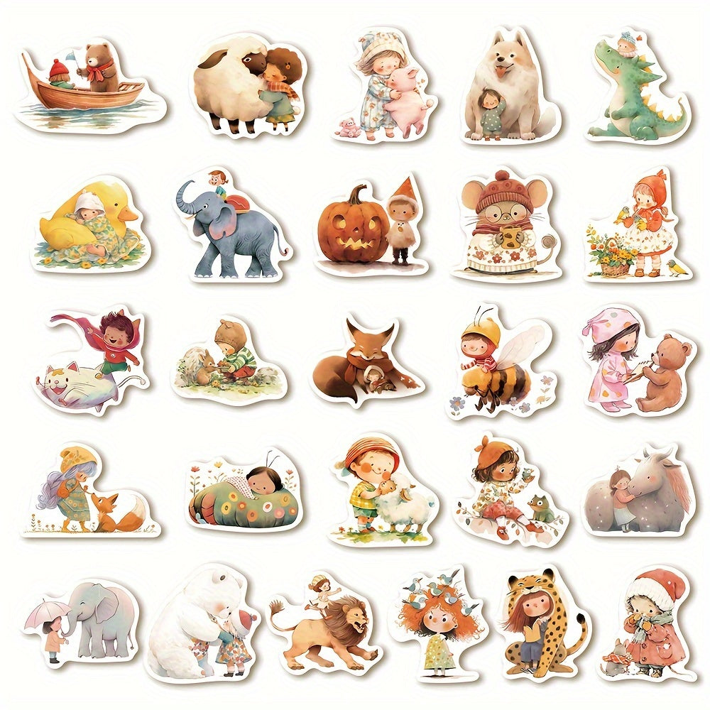 52pcs Fairy Tale Dream Animal Illustrations Vinyl Laptop Stickers