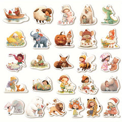 52pcs Fairy Tale Dream Animal Illustrations Vinyl Laptop Stickers