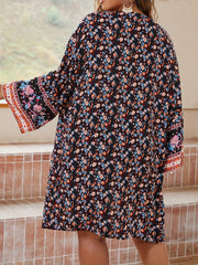 Boho Kimono Border Floral Long Sleeve Open Front Cover Up