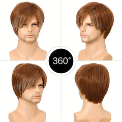 Men's Short Straight Hair Wig with Stylish Slanted Bangs