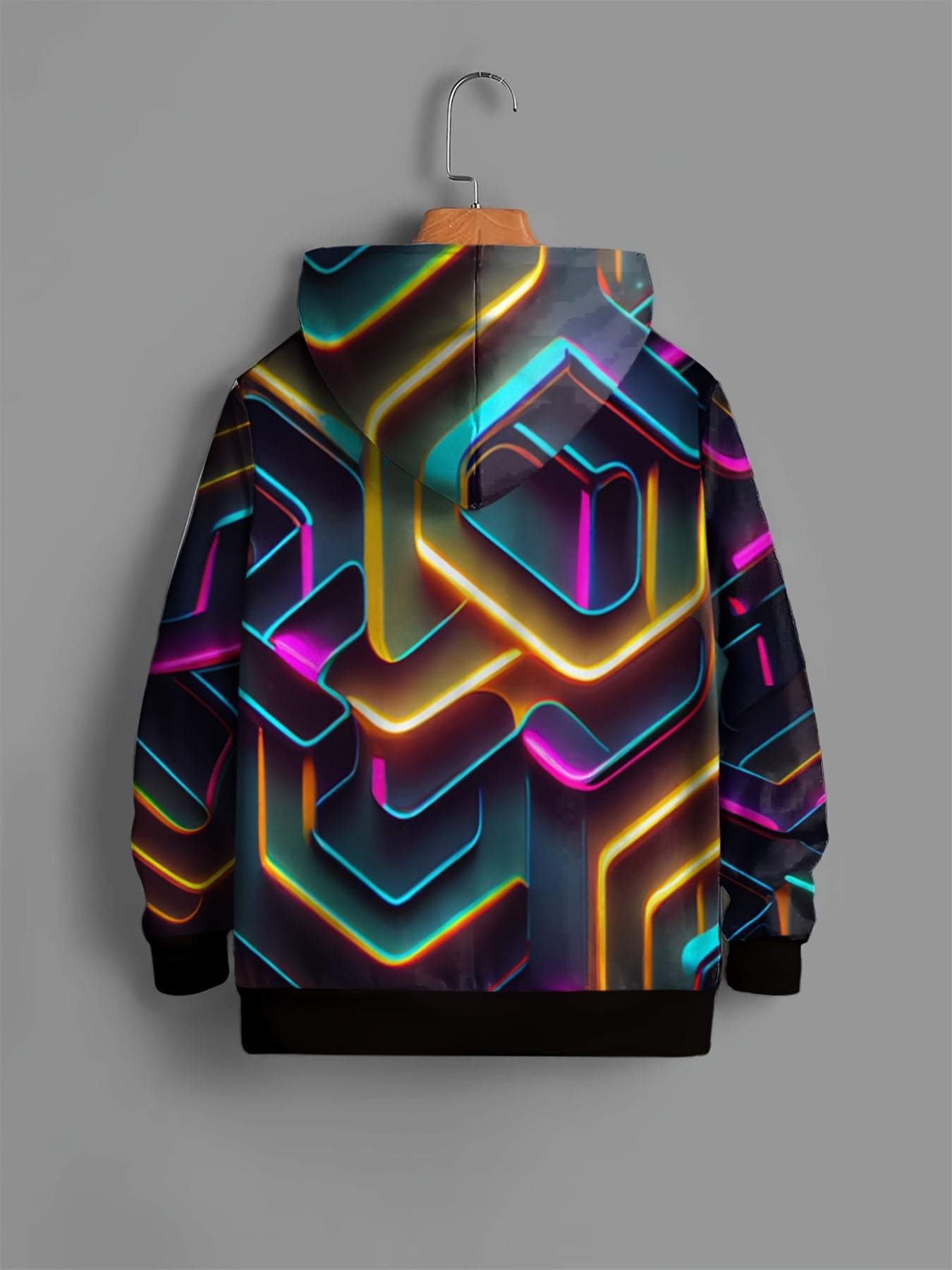Neon Light Pattern Hoodie For Kids Pullover Hooded Top