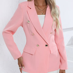 Basic Blazer Women's Plus Solid Double Button Long Sleeve Blazer