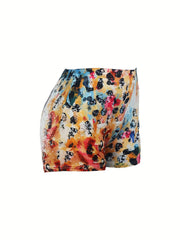 Flower & Cow Skull Print Skinny Shorts Elastic Waist Summer Clothing
