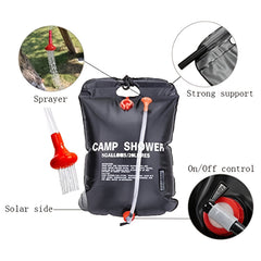 5 Gallon Portable Solar Shower Bag with Removable Hose and On Off Switchable Sho