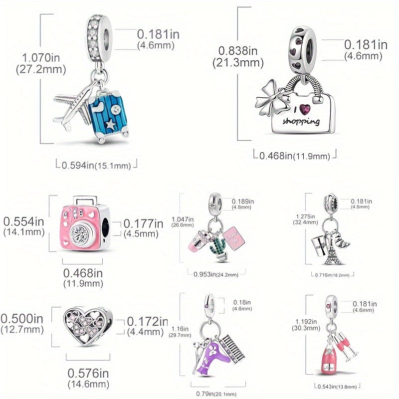 Travel Life Collection Charm Silver Camera Tower Heart Family Beads