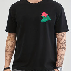 Lotus Flower Print Men's Crew Neck Tshirt Casual Comfy Tees For Summer