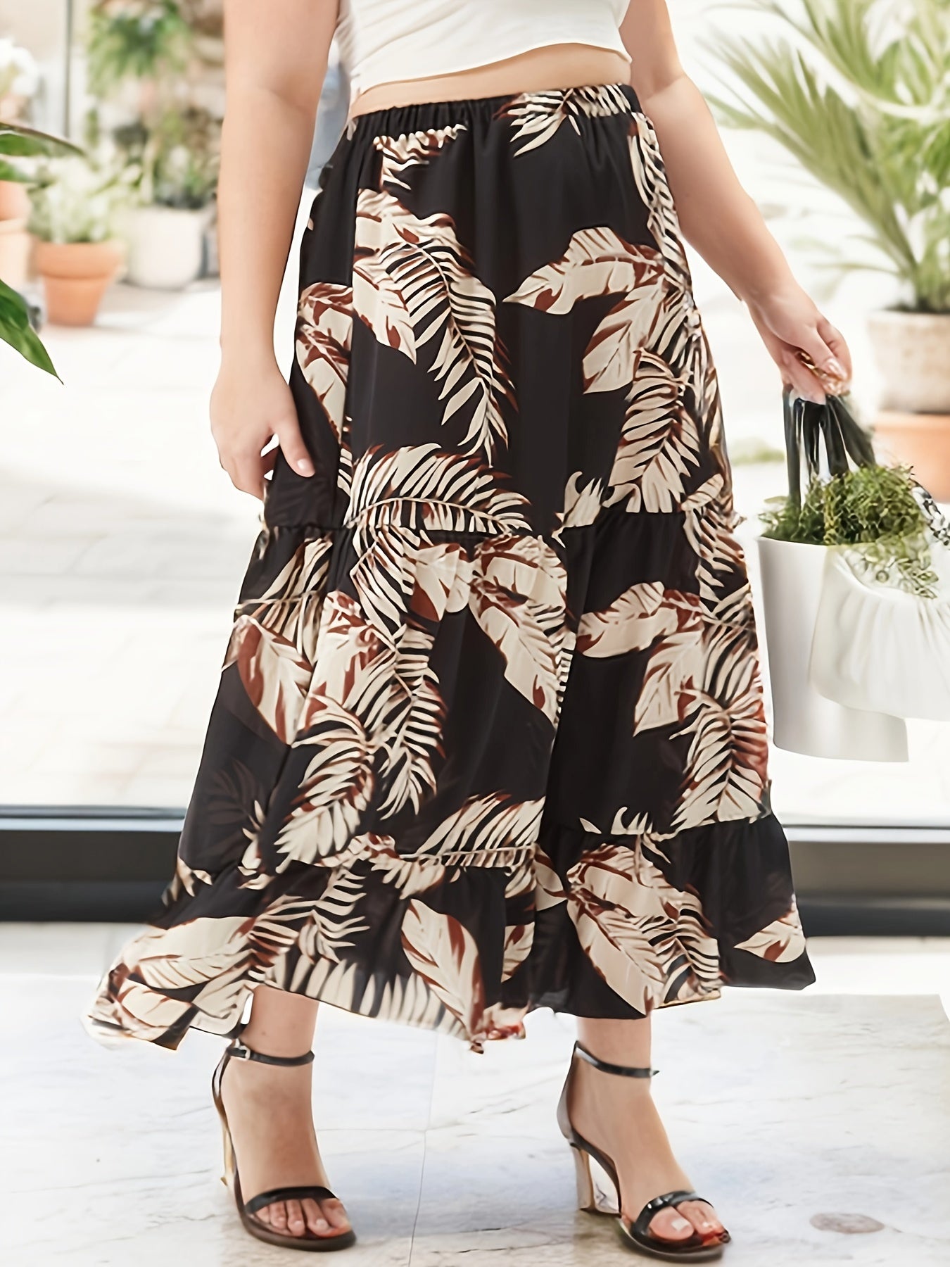 Women's Plus Tropical Print Smock Maxi Skirt