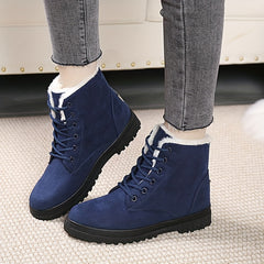 Women's Plush Lined Ankle Boots Lace Up Round Toe Snow Boots