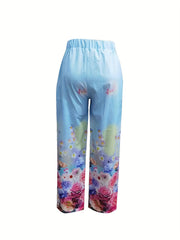 Animal & Floral Print Wide Leg Pants with Pockets
