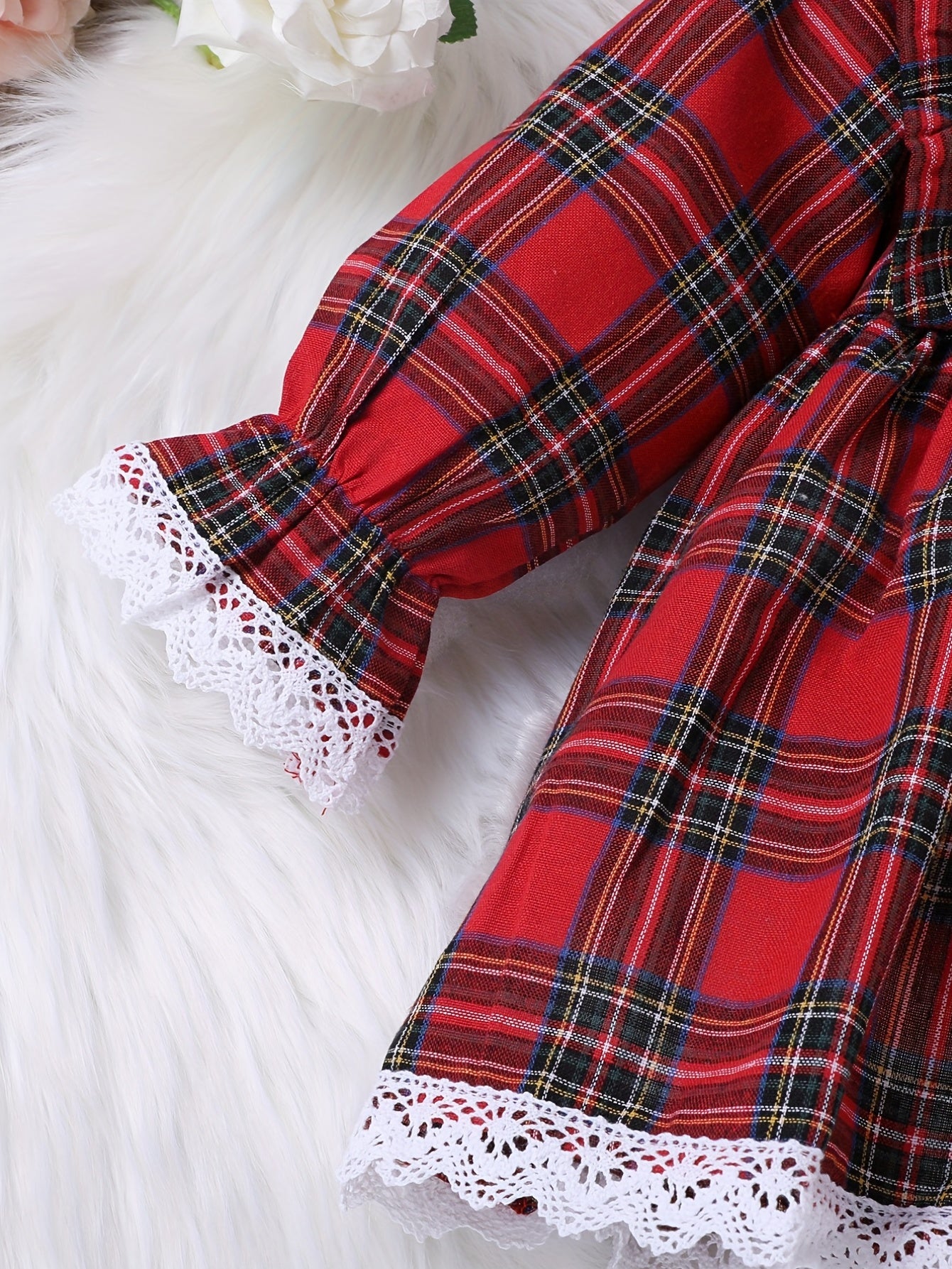 Baby Girl Christmas Plaid Dress Long Sleeve Pleated Casual Dress