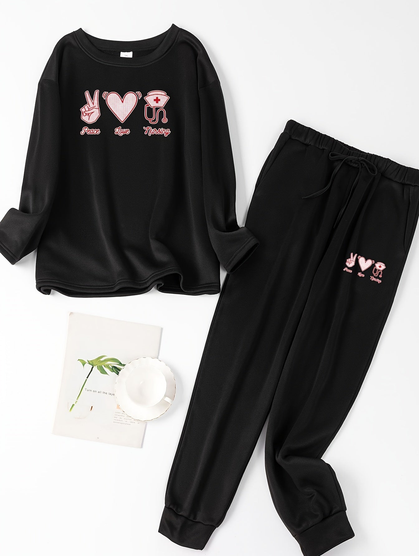 Letter Print Long Sleeve Top Lounge Set