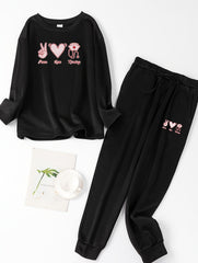 Letter Print Long Sleeve Top Lounge Set