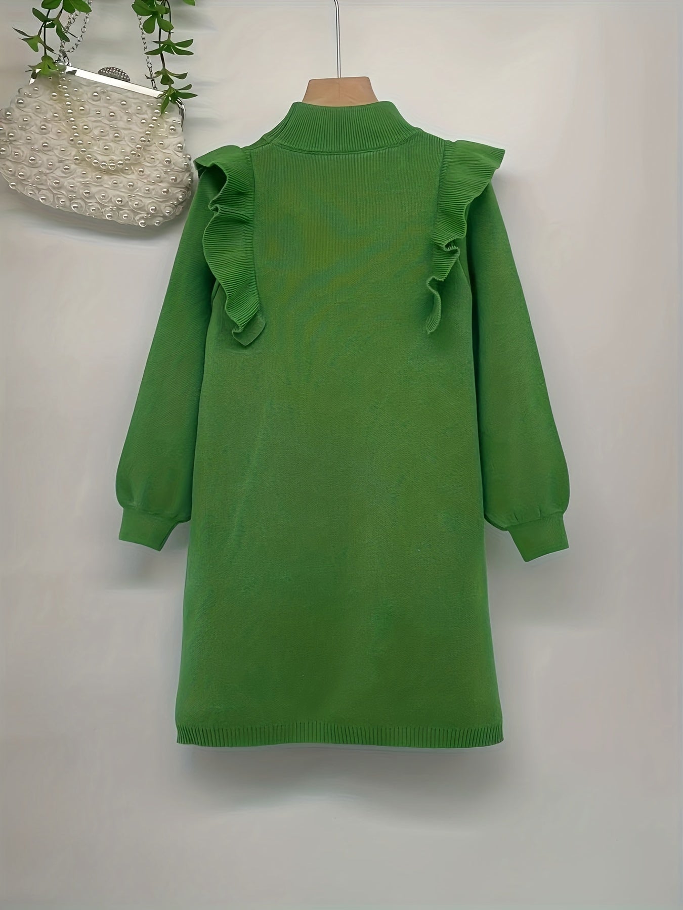 Girl's Sweater Knit Dress Ruffle Long Sleeve Warm Casual Dress