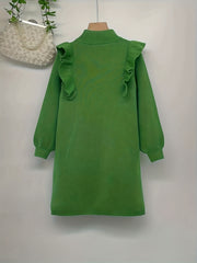 Girl's Sweater Knit Dress Ruffle Long Sleeve Warm Casual Dress