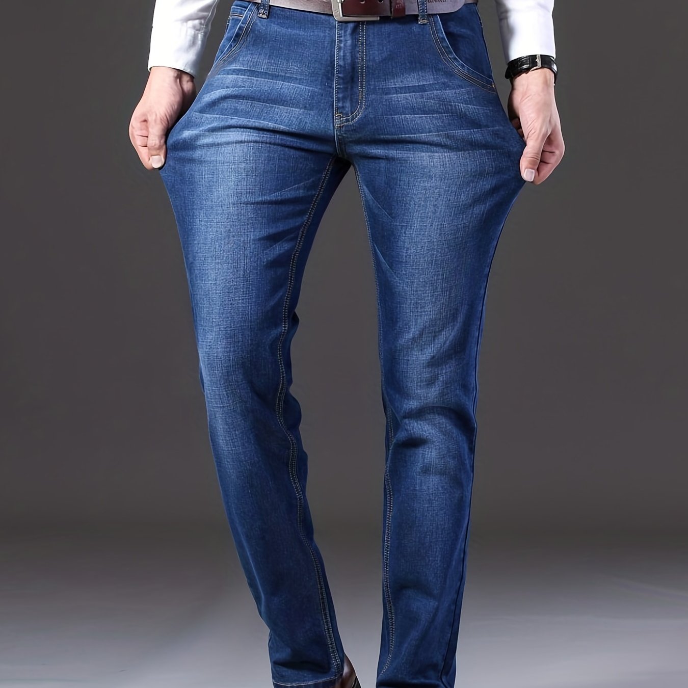 Men's Retro Slim Stretch Jeans Mid Waist Zipper Denim Pants