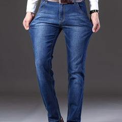Men's Retro Slim Stretch Jeans Mid Waist Zipper Denim Pants