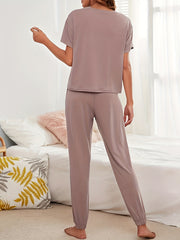 Short Sleeve Crew Neck Top & Lace Up Pants Lounge Set