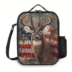 American Flag Deer Lunch Box with Water Bottle Holder