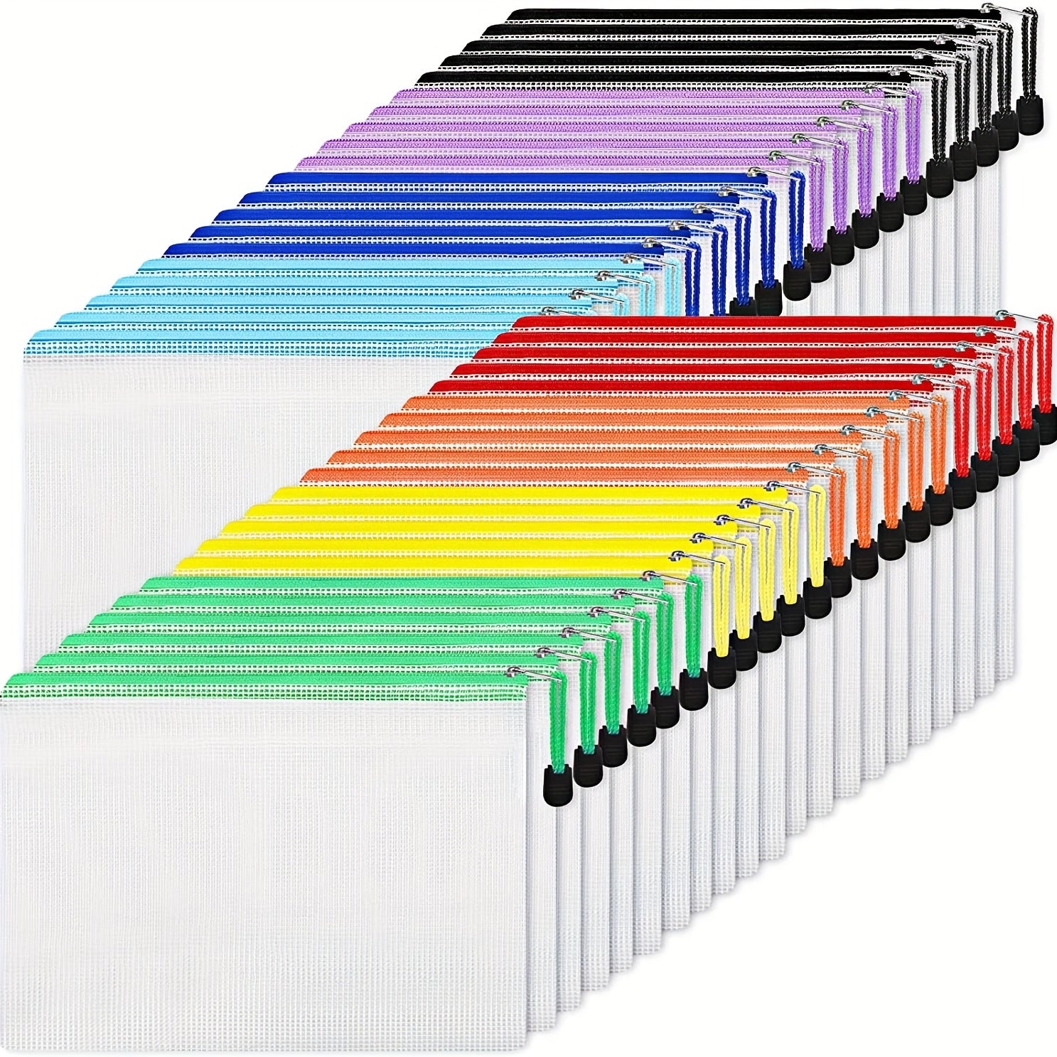 Set of 56 Mesh Zipper Bags for Organizing Puzzles & Office Supplies