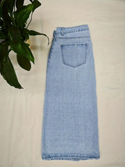 Midi Denim Skirt Button Up High Rise
