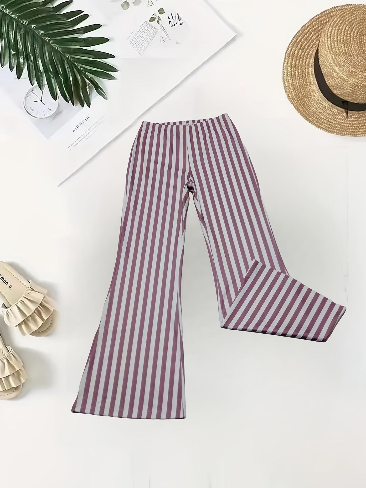 Stripe Print Flare Leg Pants Loose Pants For Spring & Fall