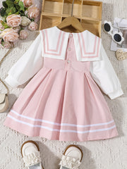 Girls Sailor Collar Princess Dress With Bow - Autumn/Spring