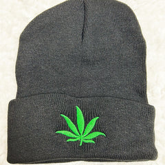 Weed Leaf Embroidery Hip Hop Knitted Hat Caps for Men and Women