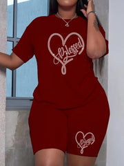 Blessed Letter Print 2-Piece Set T-shirt & Bodycon Shorts Outfit