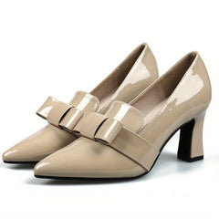 Women's Patent Leather Mary Jane Slip On Block Heel Shoes