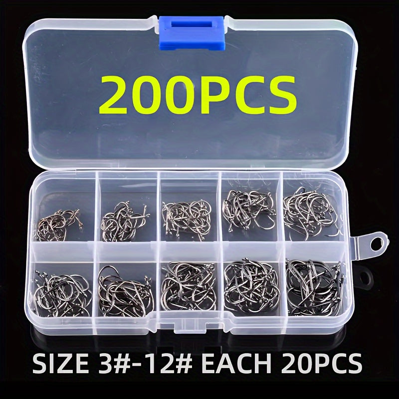 High Carbon Steel Fishing Hook Set, Saltwater/Freshwater Barbed Hooks