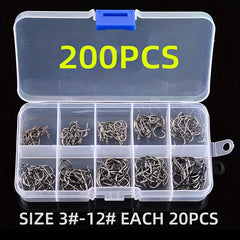 High Carbon Steel Fishing Hook Set, Saltwater/Freshwater Barbed Hooks
