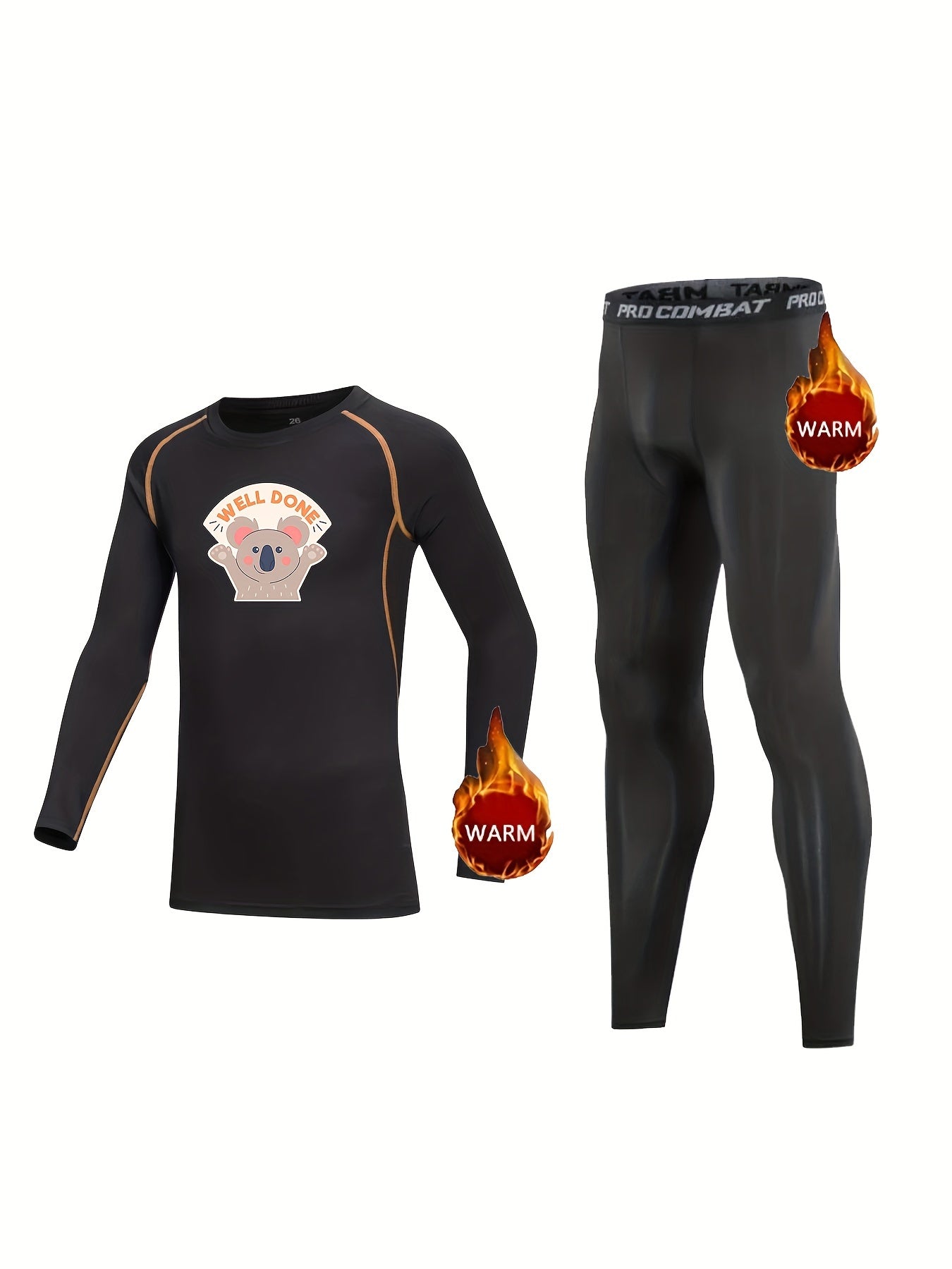 2pcs Kids Compression Fleece Sets Cartoon Long Sleeve Pullover Matching Pants