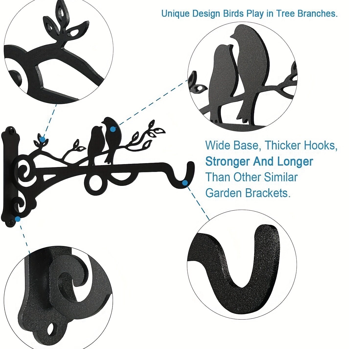 Wrought Iron Wall Flower Pot Bracket for Orchids & Garden Decor