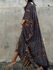 Tie Dye Split Beach Resort Maxi Kaftan Cover Up Dress Kimono Sleeve V Neck