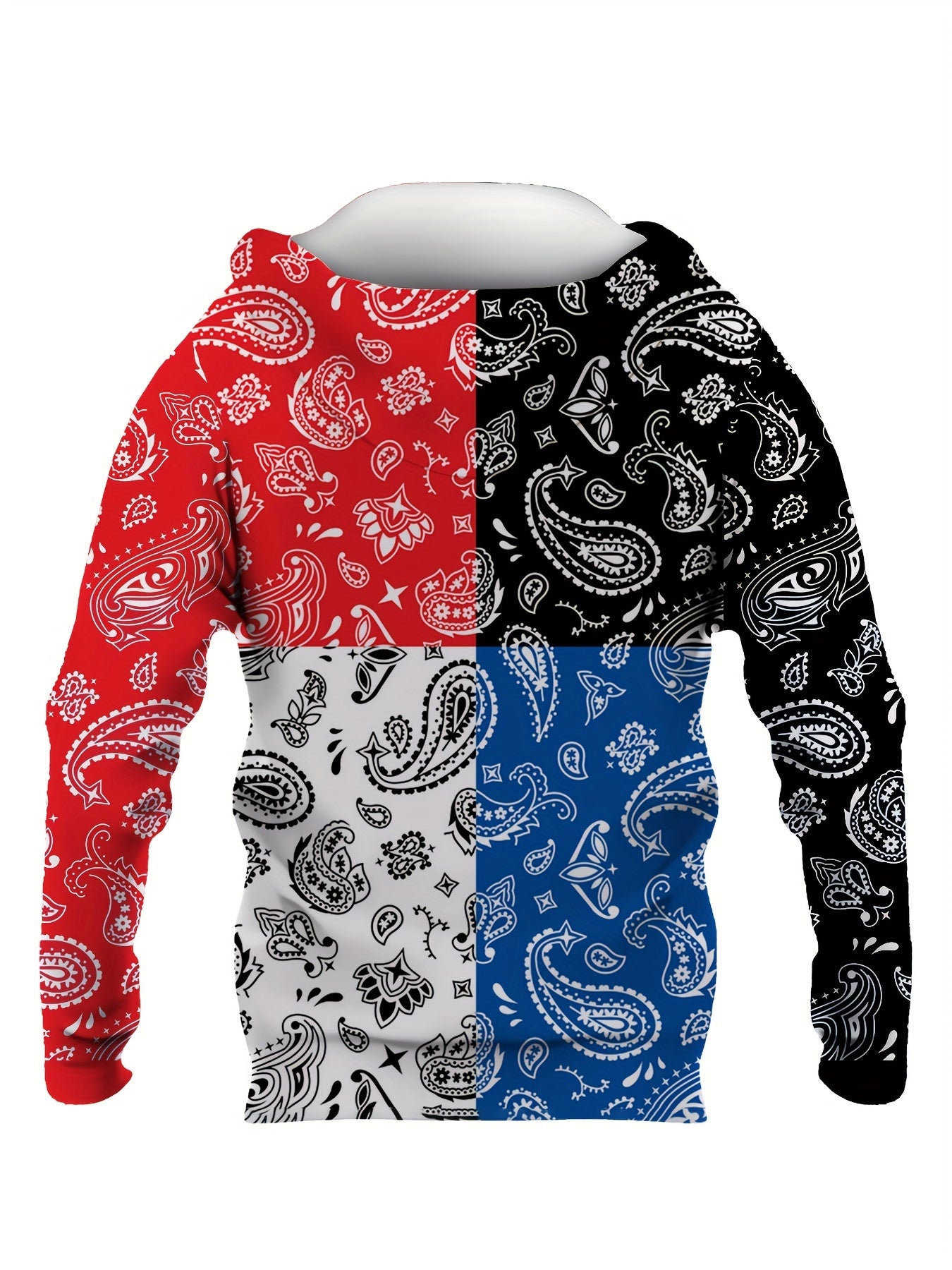 Paisley Print Block Hoodies Men Comfy Loose Hooded Pullover Mens Clothing