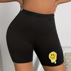 Melted Smile Face Print Shorts Casual Summer Workout Slim Shorts