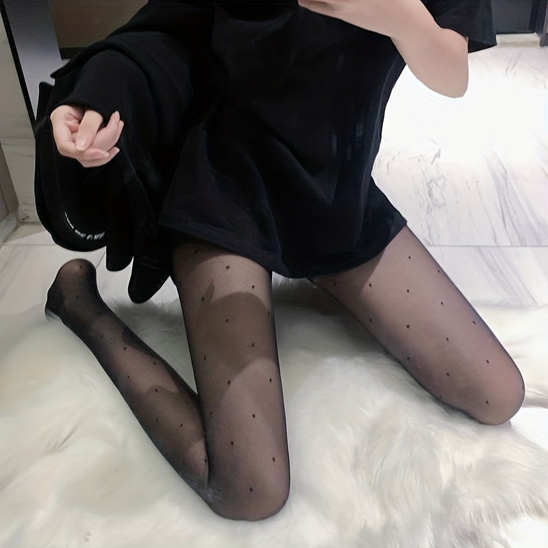 Heart & Polka Dot Print Pantyhose High Waist Semi Sheer Footed Pantyhose
