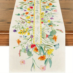 Linen Table Runner Flower Pattern Spring Autumn Table Cover