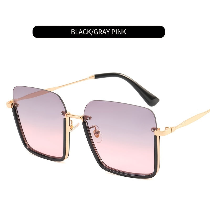 Hip Hop Style Sunglasses Square Rimless Lenses Golden Metal Frames