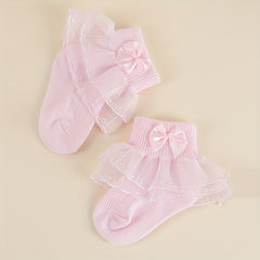 3 Pairs Kids Lace Ruffled Princess Socks Mesh Dance Socks