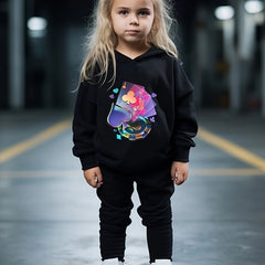 Girls 2pc Poker Pattern Hooded Sweatshirt & Sweatpants Set
