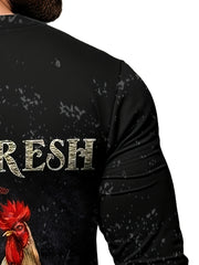 Rooster Print Men's Long Sleeve Novelty T-shirt for Autumn