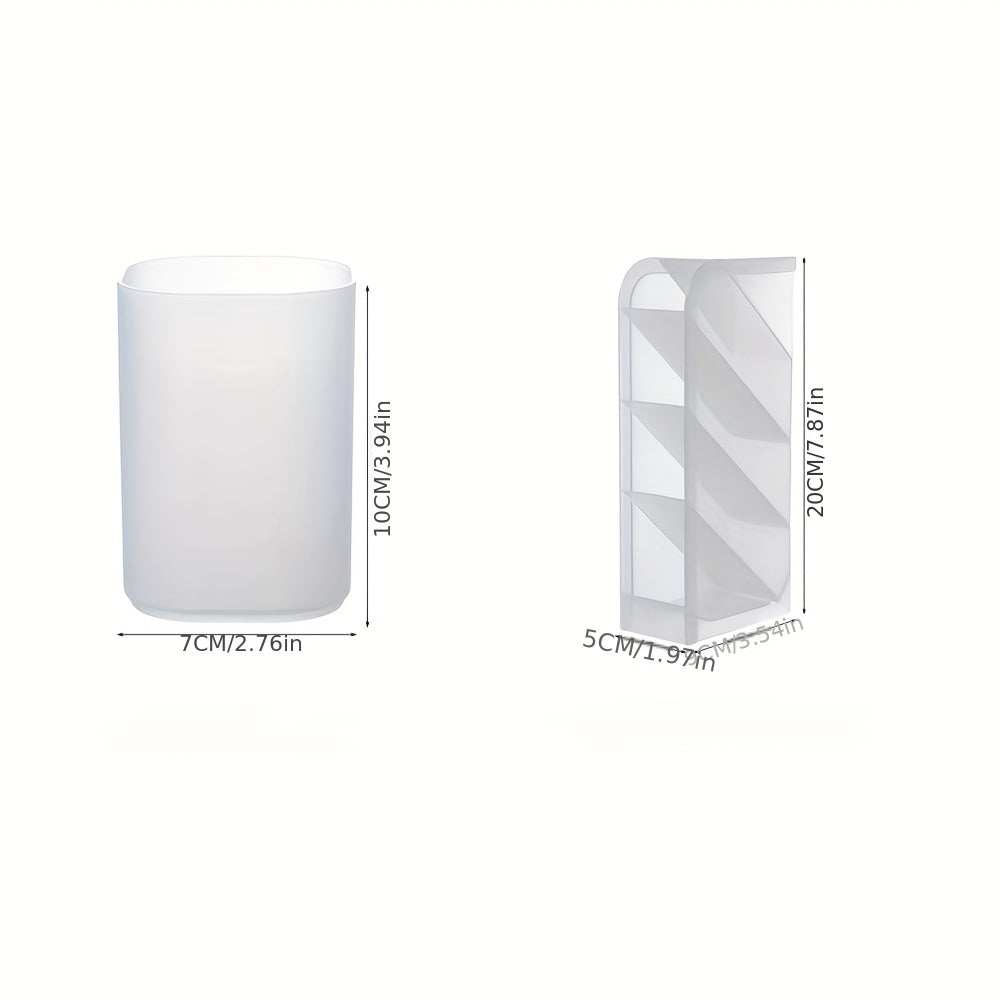 4 Grid Pen Holder Makeup Storage Box Translucent Desktop Organizer