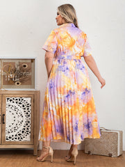 Floral Print Button Up Short Sleeve Shirt Dress With Belt