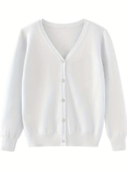 Girls' Button Down Cardigan Sweater Long Sleeve Classic Knit