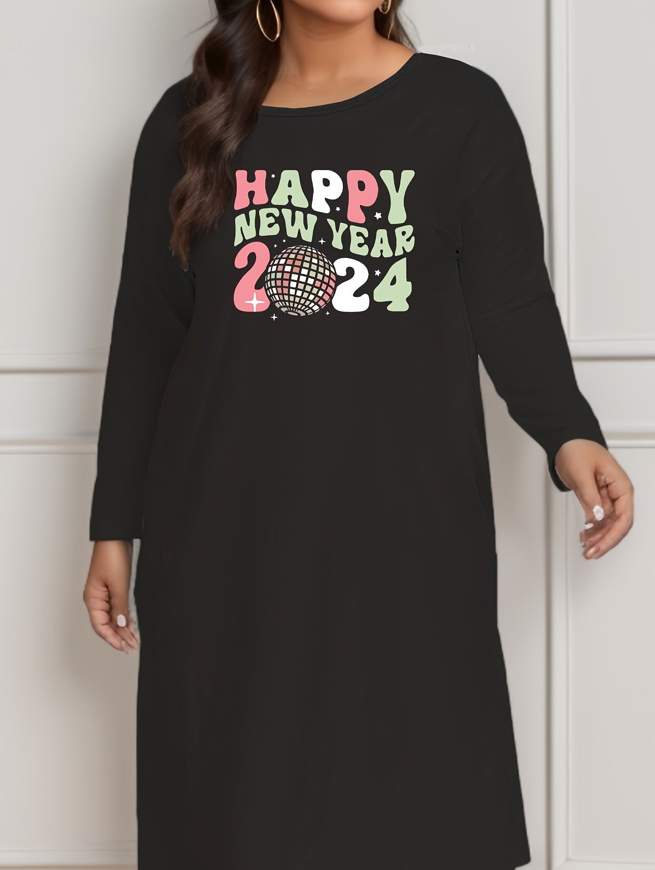 Lounge Dress Women's Slogan Print Long Sleeve Tee